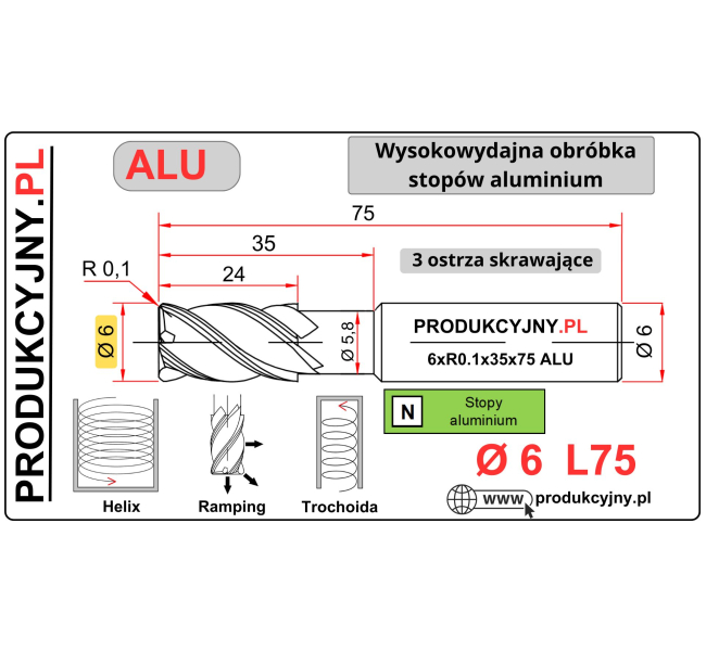 Frez fi 6  R0,1 ALU LONG L75